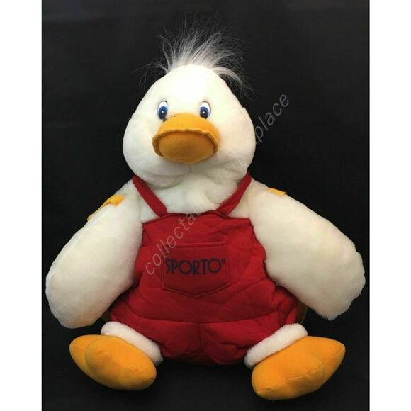 Rare SPORTO Advertising Mascot Plush White Duck Backpack w/ Red Overalls 1997 - Picture 3 of 9